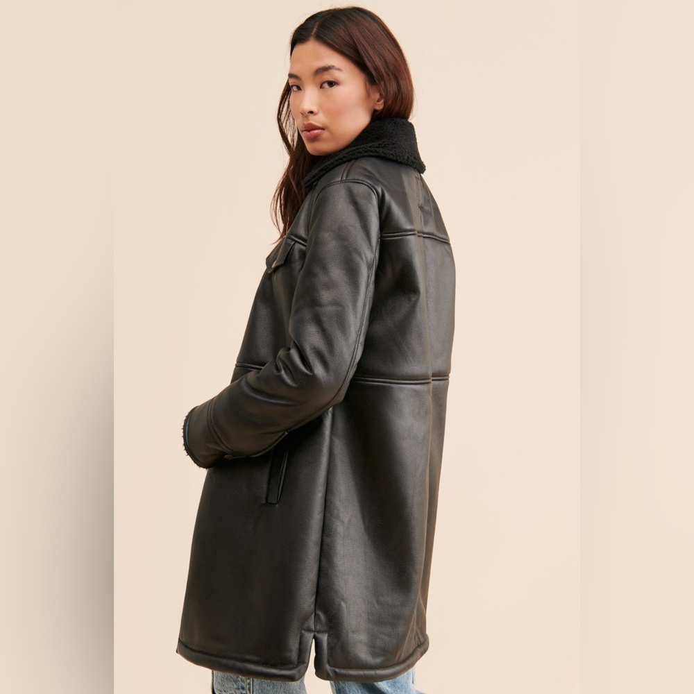 Oversized Vegan Leather Shirt Jacket - Picture 2 of 4